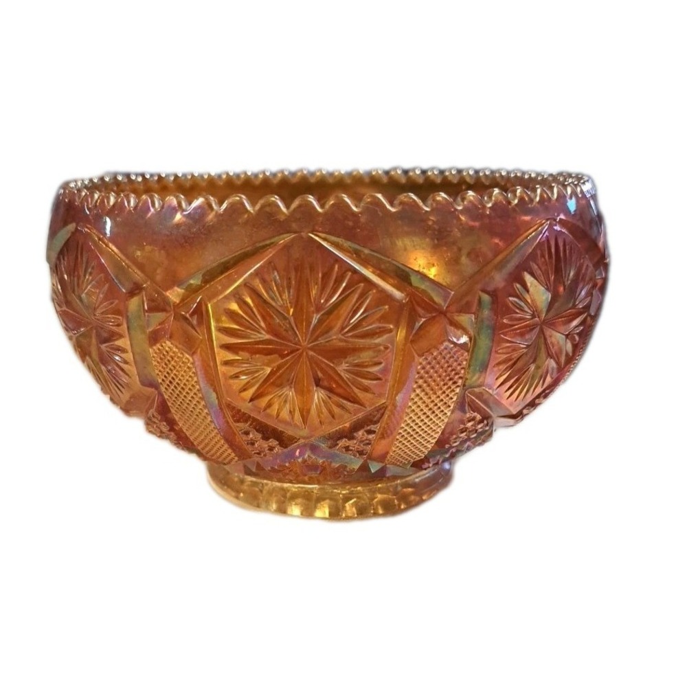 Imperial Glass Marigold Star And File Rose Bowl 5.5" Brilliant‎ Carnival Glass